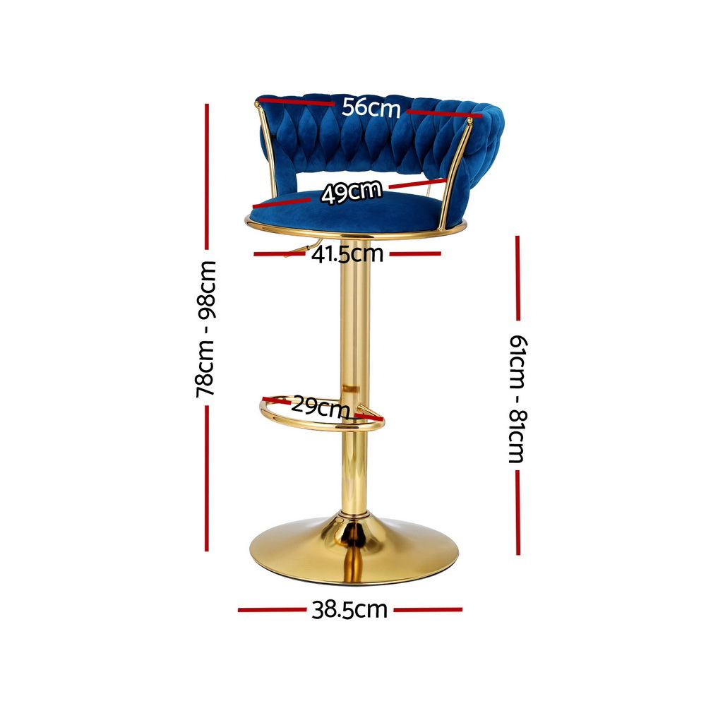 Artiss 2x Bar Stools Gas Lift Velvet Woven Backrest Navy — image 2