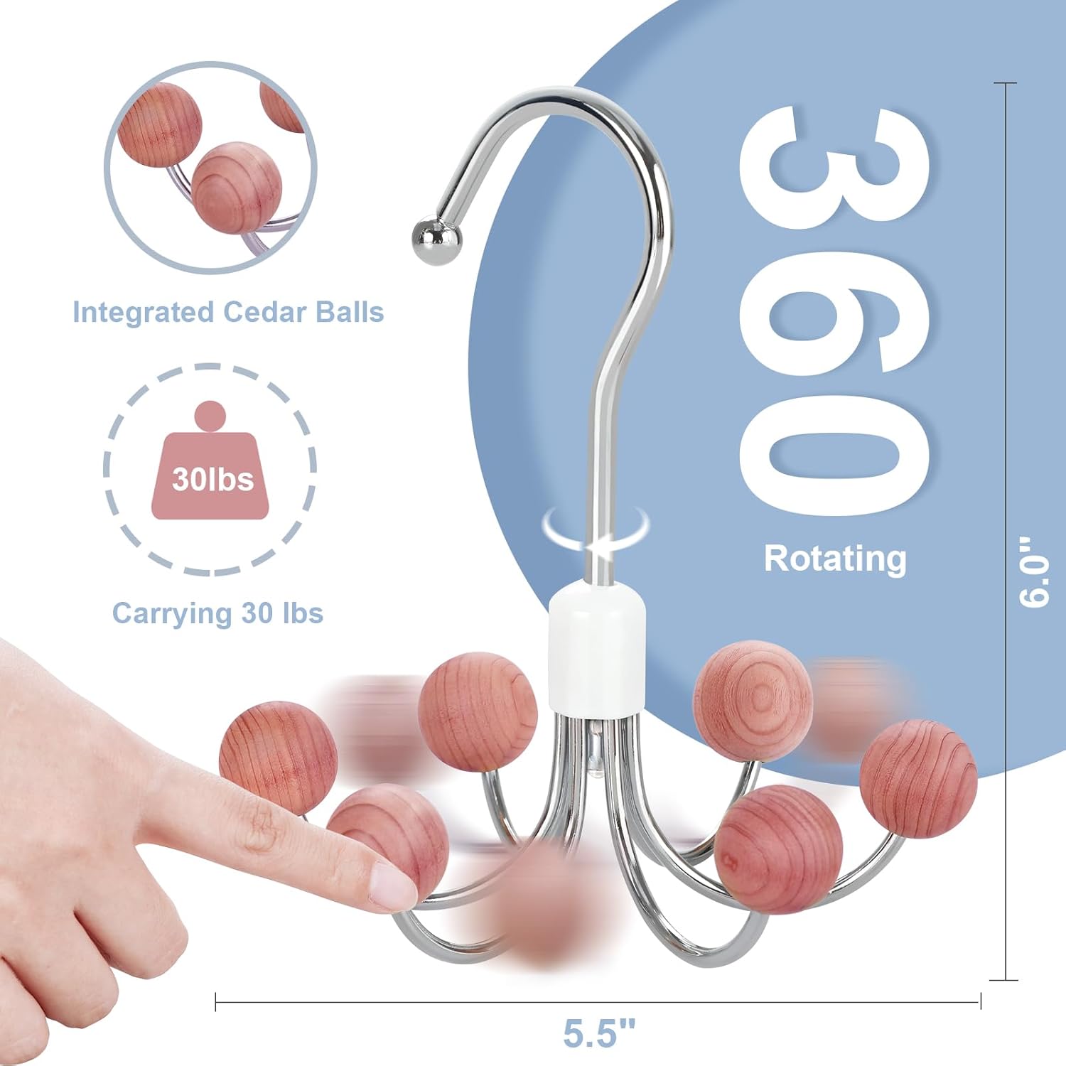 TOPIA HANGER Hoodie Hangers 2-Pack with 6 Cedar Balls, 360°Swivel Purse Hanger, Scarf Hanger, Closet Hooks, Handbag Organizer, Bra Hanger, Accessory Organizers — image 2