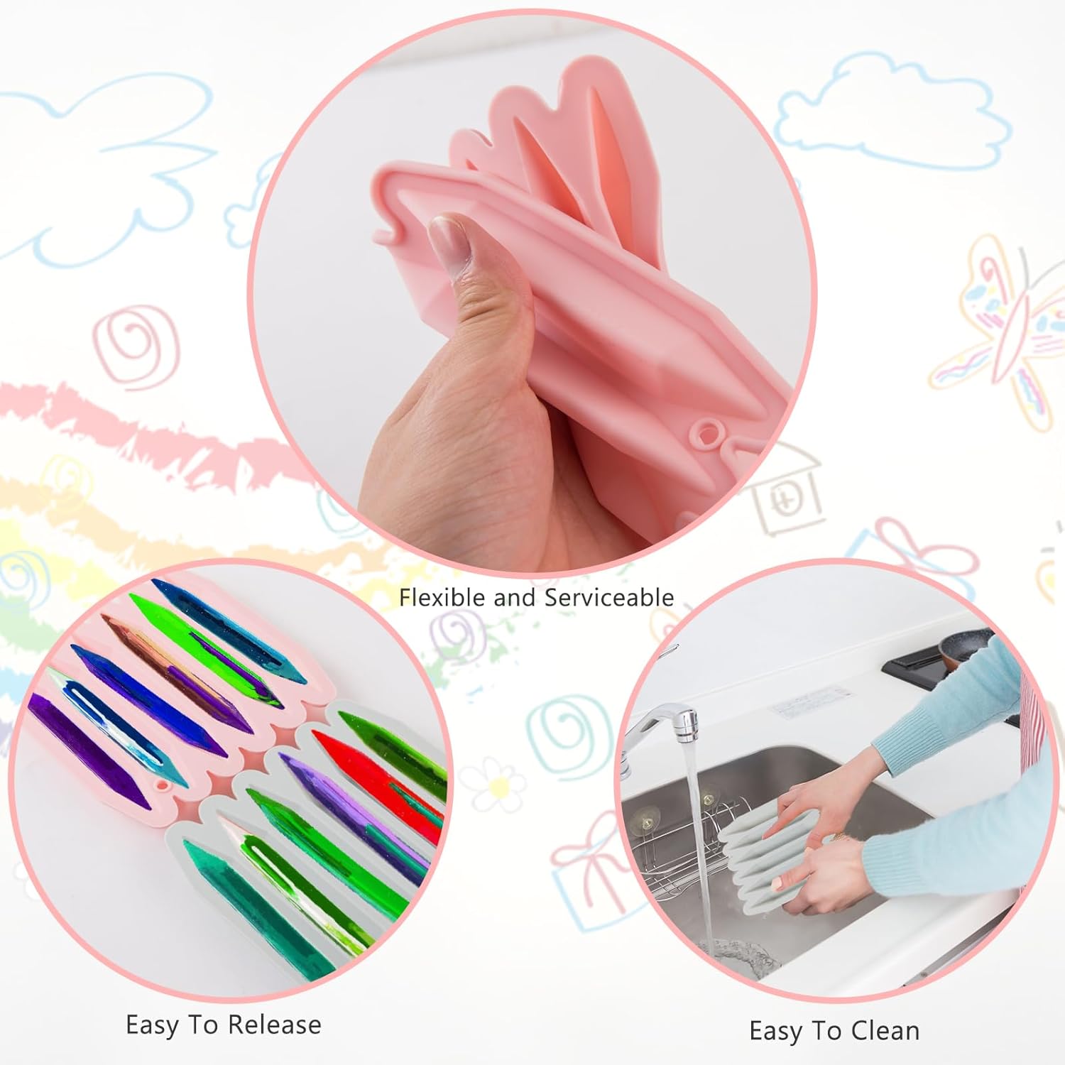 2 Pcs Crayon Mold Crayon Recycling Mold Cavity Double Tipped 3D Melted Crayon Molds Pure Silicone Oven DIY Crayon Shaped Mold Reusable Triangular Crayon Molds — image 5