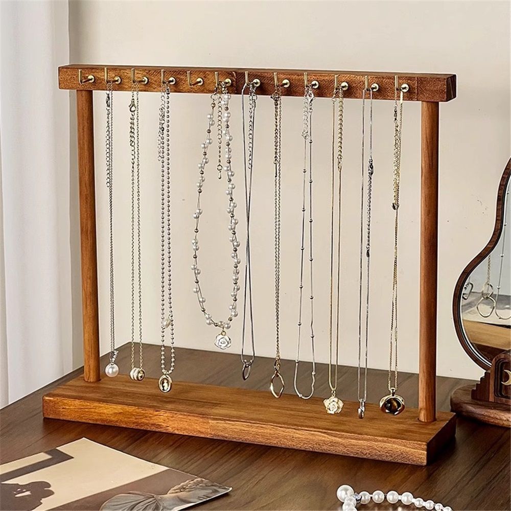 necklace hanger shelf with 12 copper bars, Wooden jewelry storage organizer rack for hanger necklace bracelet, necklace display stand for boutique store — image 3