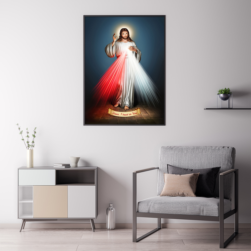 Wall Art 60cmx90cm Jesus Divine Mercy I Trust In You Black Frame Canvas โ image 2