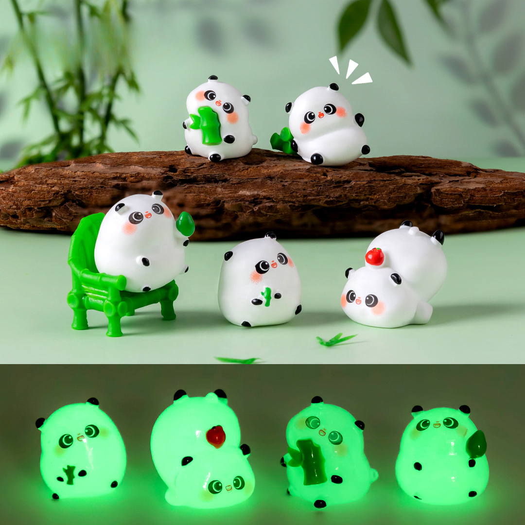 5-PCS Transparent large bamboo Cute Glow in the Dark Panda Figurines Resin Miniature Ornaments for DIY Fairy Gardens and Micro Landscapes โ image 3