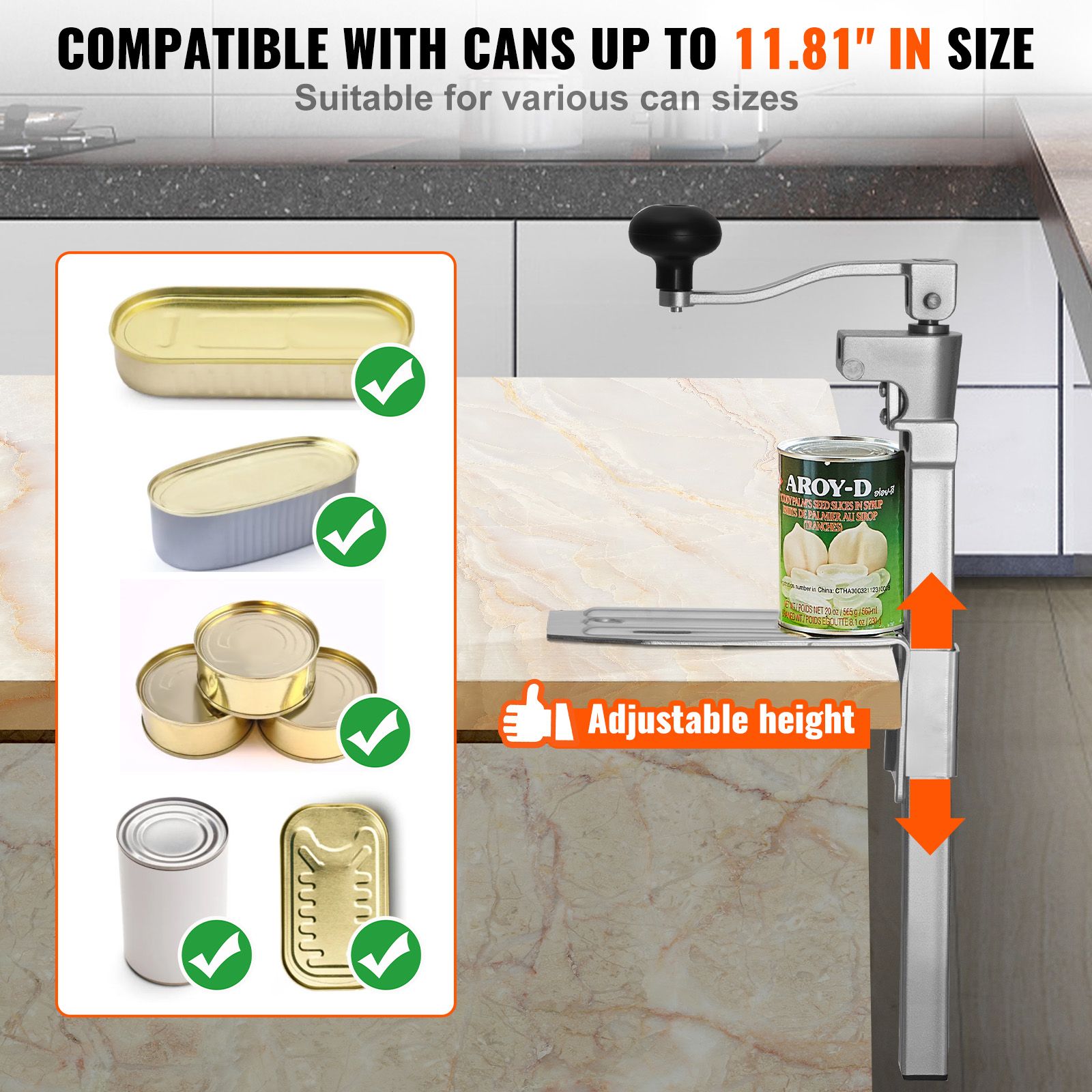 Commercial Can Opener, Heavy-Duty Manual Tabletop Cans Opener for Cans Up to 300 mm Height, Height-Adjustable Professional Can Openers Fixed with Screws, for — image 3