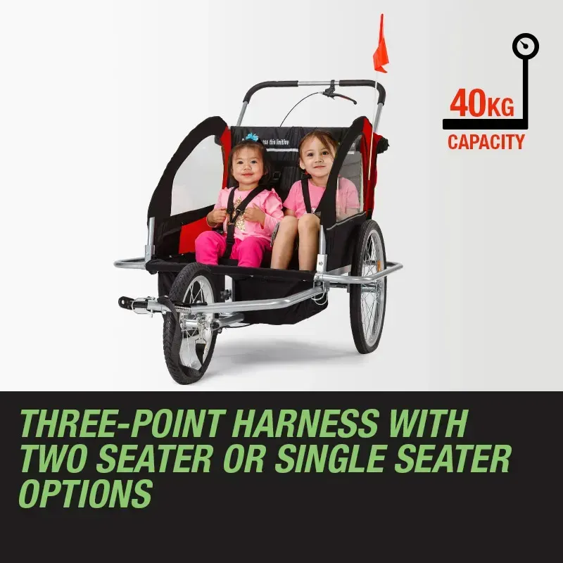 Tag-Along Kids Bike Trailer Child Bicycle Pram Stroller Children Wheel Jogger Red โ image 4