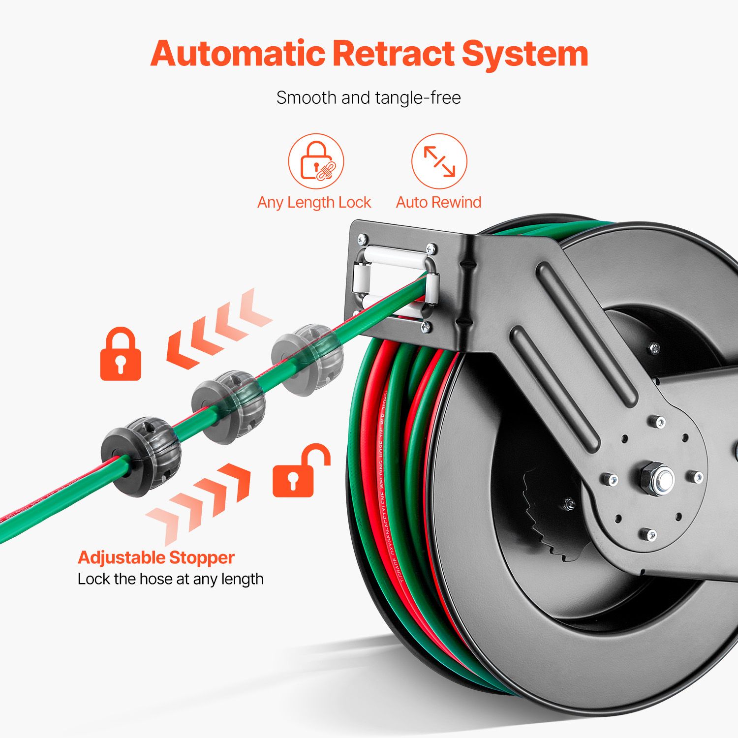 Retractable Welding Hose Reel 1/4 in x 50FT Oxygen Acetylene Rubber Hose R Grade — image 3