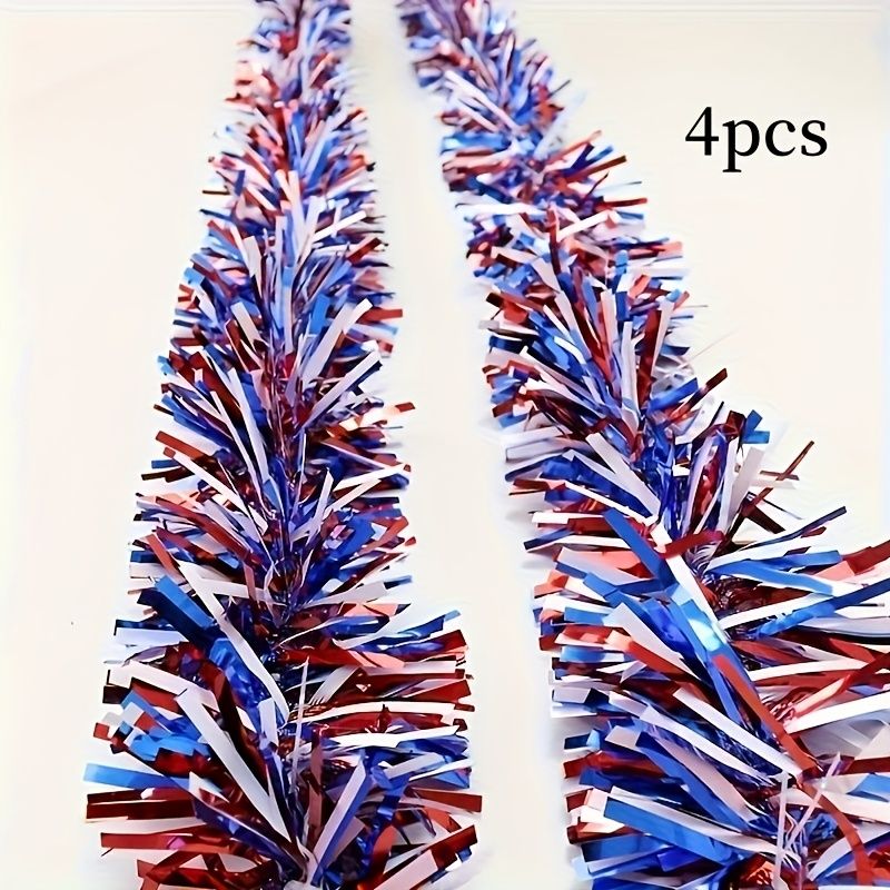 4pcs Patriotic Chunky Metallic Tinsel Garland, 78.74 Inch Each, Red White Blue Chunky Shiny Wire for July 4th, Memorial Day, Labor Day Decorations, 4pcs โ image 2