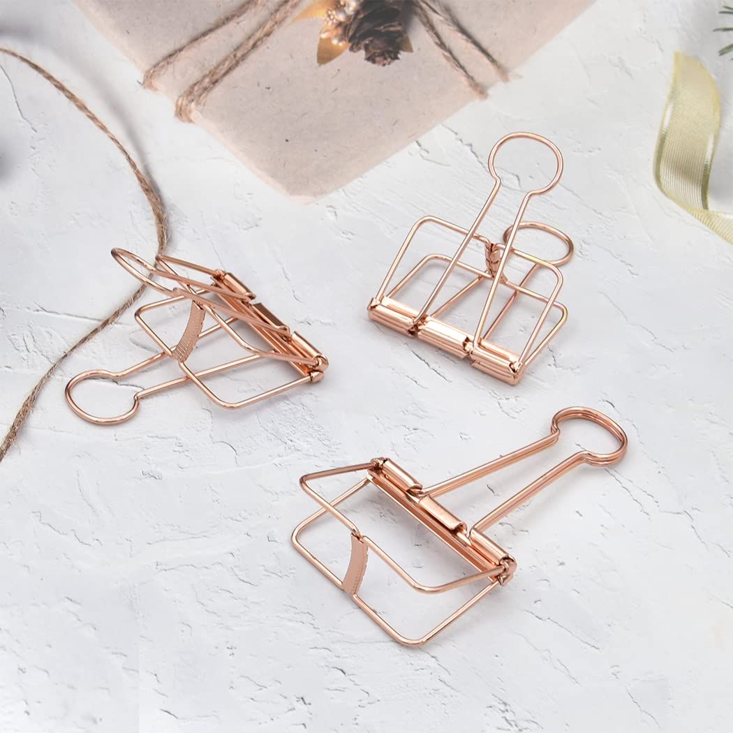 Extra Large Binder Clips 2 Inch, Big Paper Clamps Rose Gold for Office School Supplies (15Pcs) plated surface, rustproof — image 2