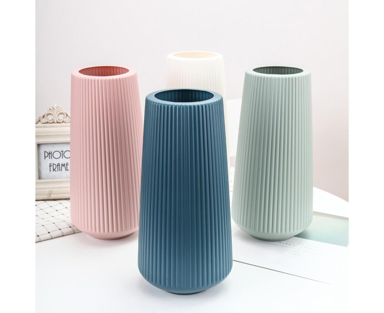 Plastic Nordic Style Vase Dried Flower Arrangement Pot Holder Home Office Decor-Blue — image 3