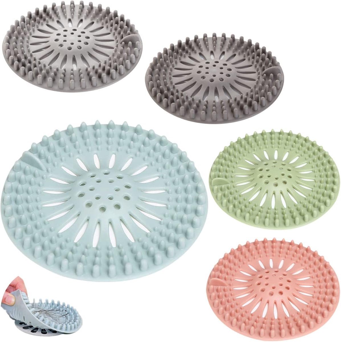 Silicone Drain Stopper - Sink Strainer - Shower Drain - 5-piece - Sink Stopper - Drain Strainer - Drain - Sink Plug - Universal Hair Filter - Hair