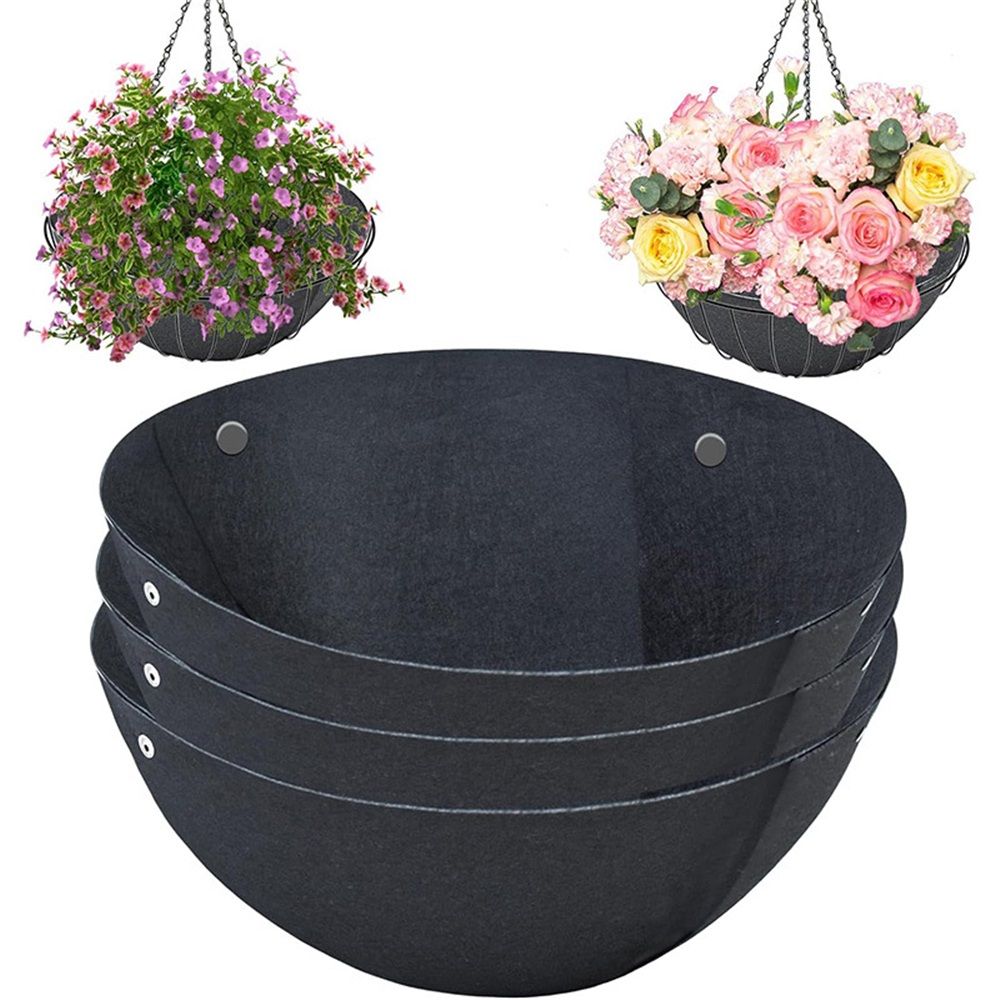 3PCS 16 Inch Round Hanging Basket Liners Fabric Hanging Plant Liners Non-Woven Planter Liners Black Felt Liners Replacement Inserts for Hanging Baskets Outdoor — image 2