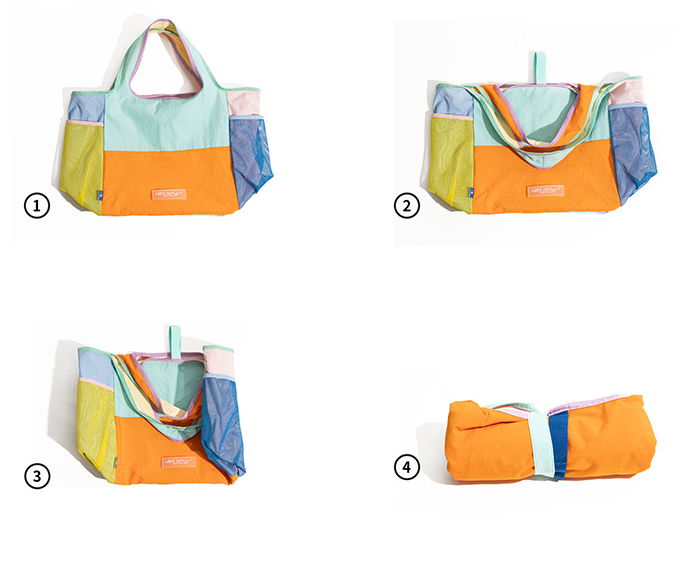 Orange Vibrant Colorblock Foldable Tote Bag Lightweight Reusable Shopping Shoulder Bag — image 2