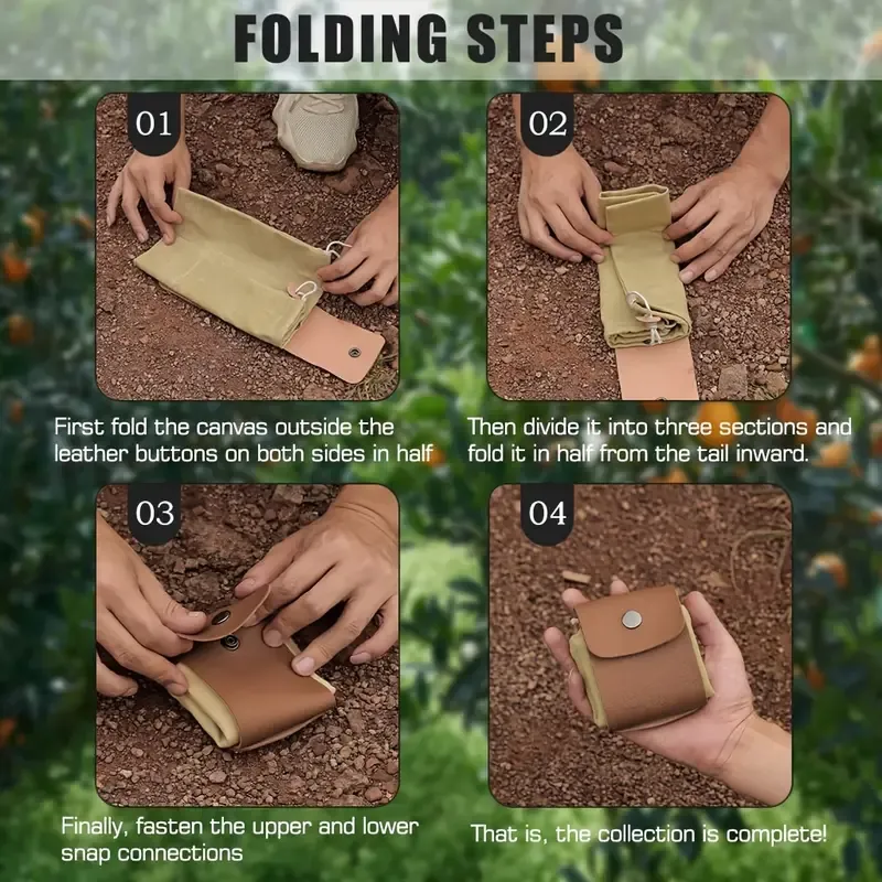 Canvas Foraging Bag Outdoor Fruit Picking Pouch Waist Pack Bushcraft Tool Bag PU Leather Lightweight Foldable Organizer/brown โ image 3