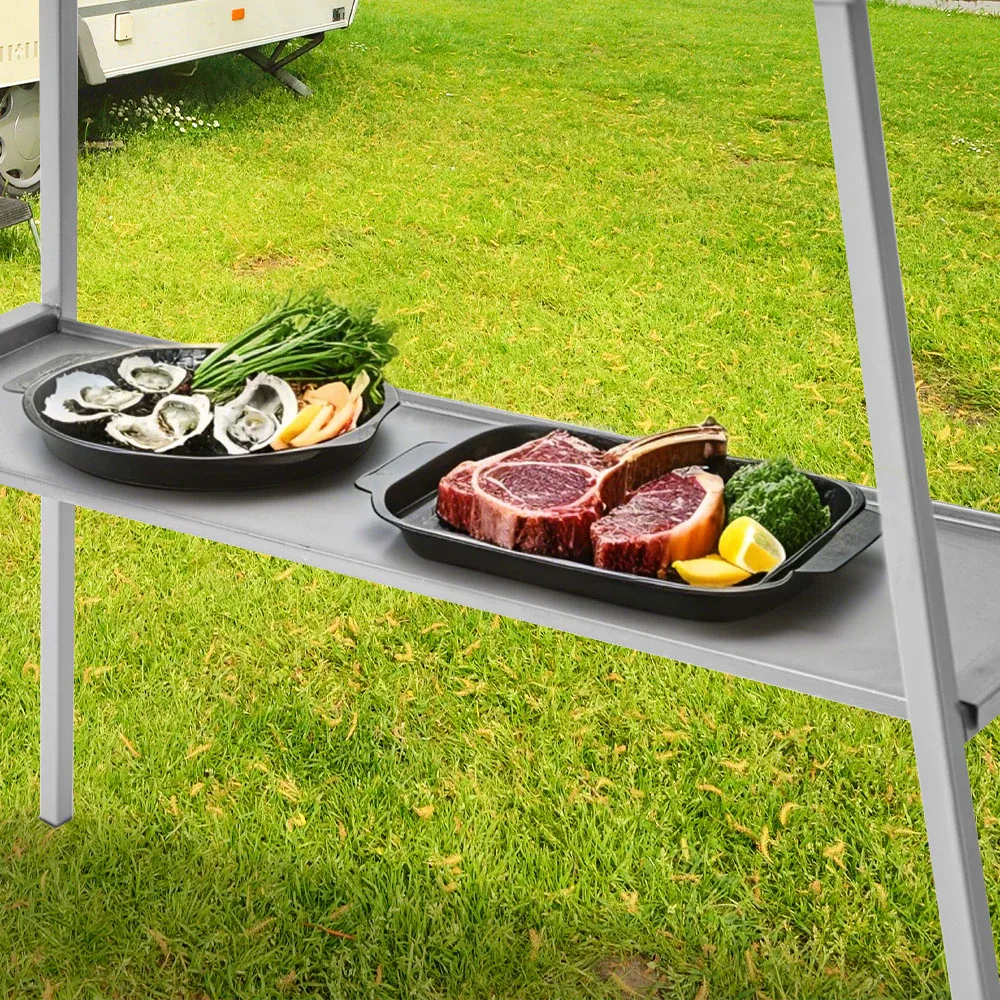 Portable Charcoal Grill Rectangular Folding Stainless Steel BBQ Grill L100xW18cm For Skewer and Kebabs with Storage Shelf Outdoor Camping Patio Cooking — image 5