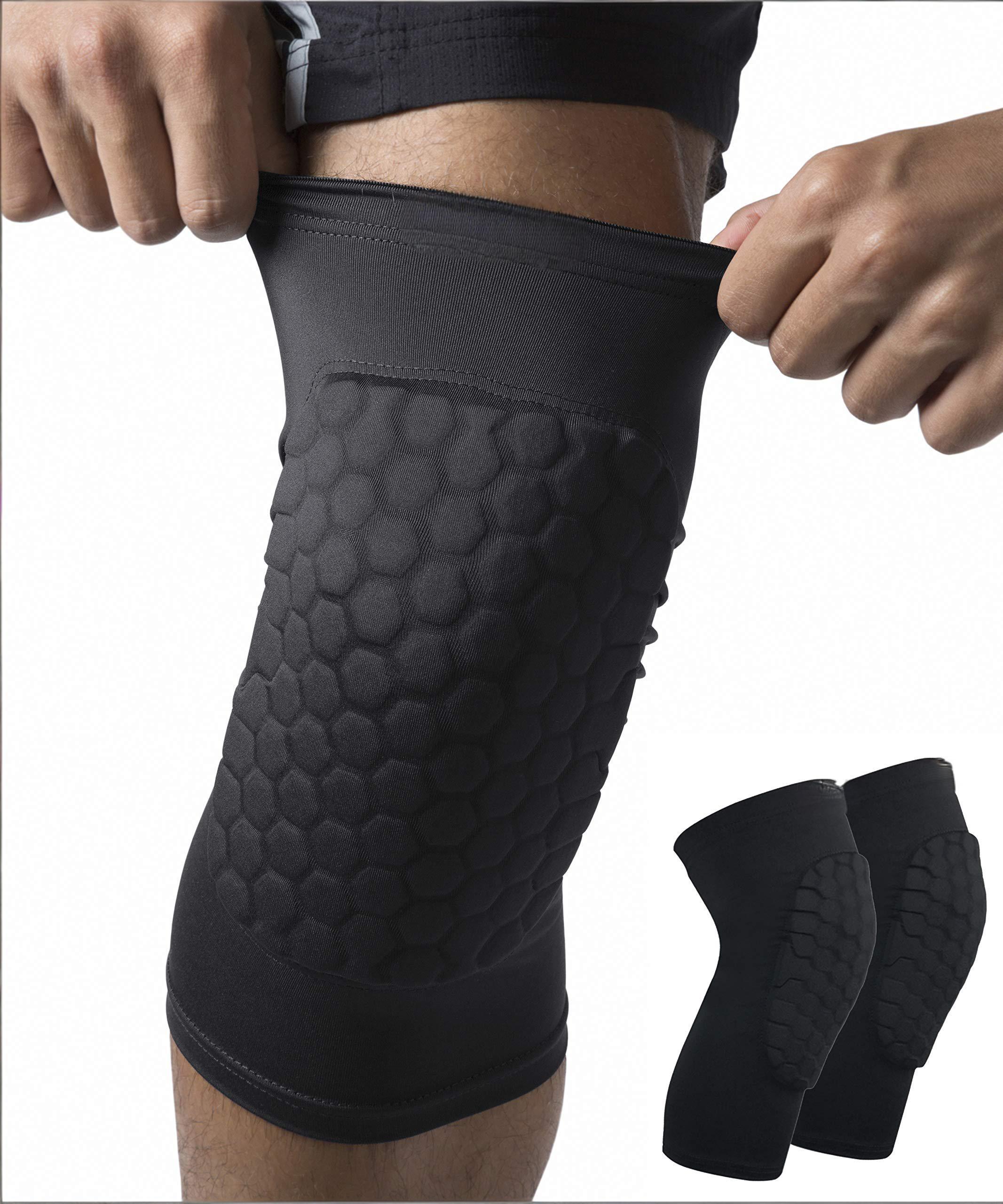 Honeycomb Knee Pads for Kids, Teens & Adults – Protective Compression Knee Guards for Basketball, Football, Cycling & Running(Black,L)