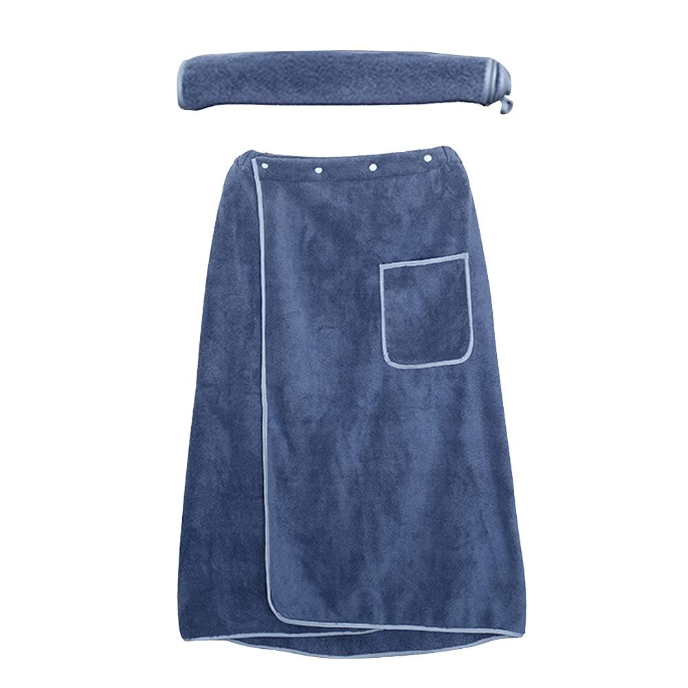 Men's Wearable Bath Wrap Mens Towel Wrap Spa Bath Robe Cotton Body Wrap Towels with Pocket Adjustable Bath Wrap,31.5x59inch(Blue) โ image 3