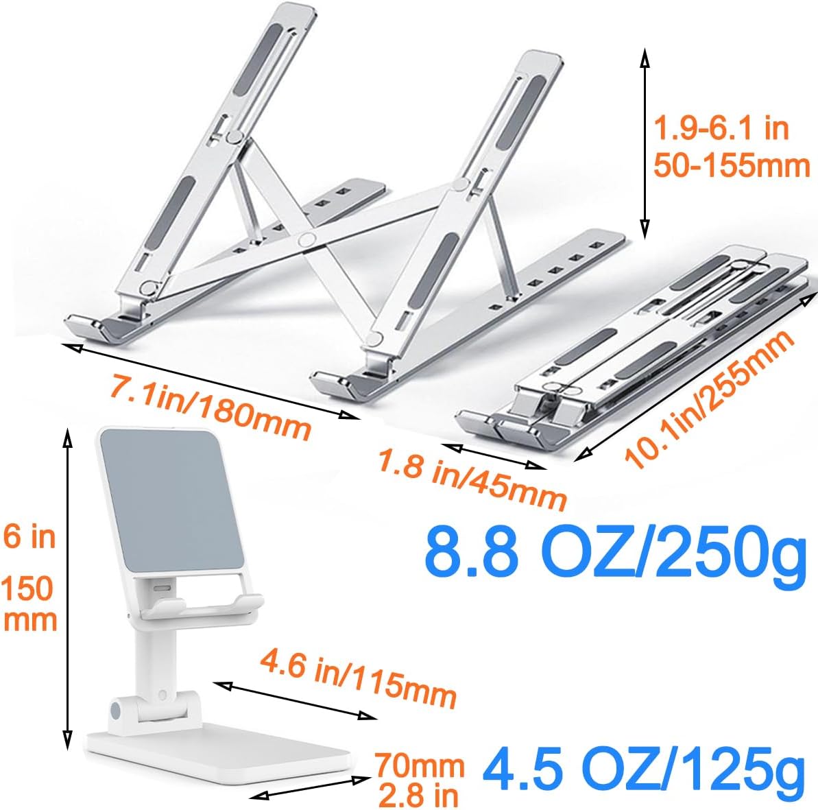 Portable Aluminum Laptop & Phone Stand, Adjustable, Foldable, Ergonomic, iPad, Tablets & Smartphones, Office Desk Accessories — image 3