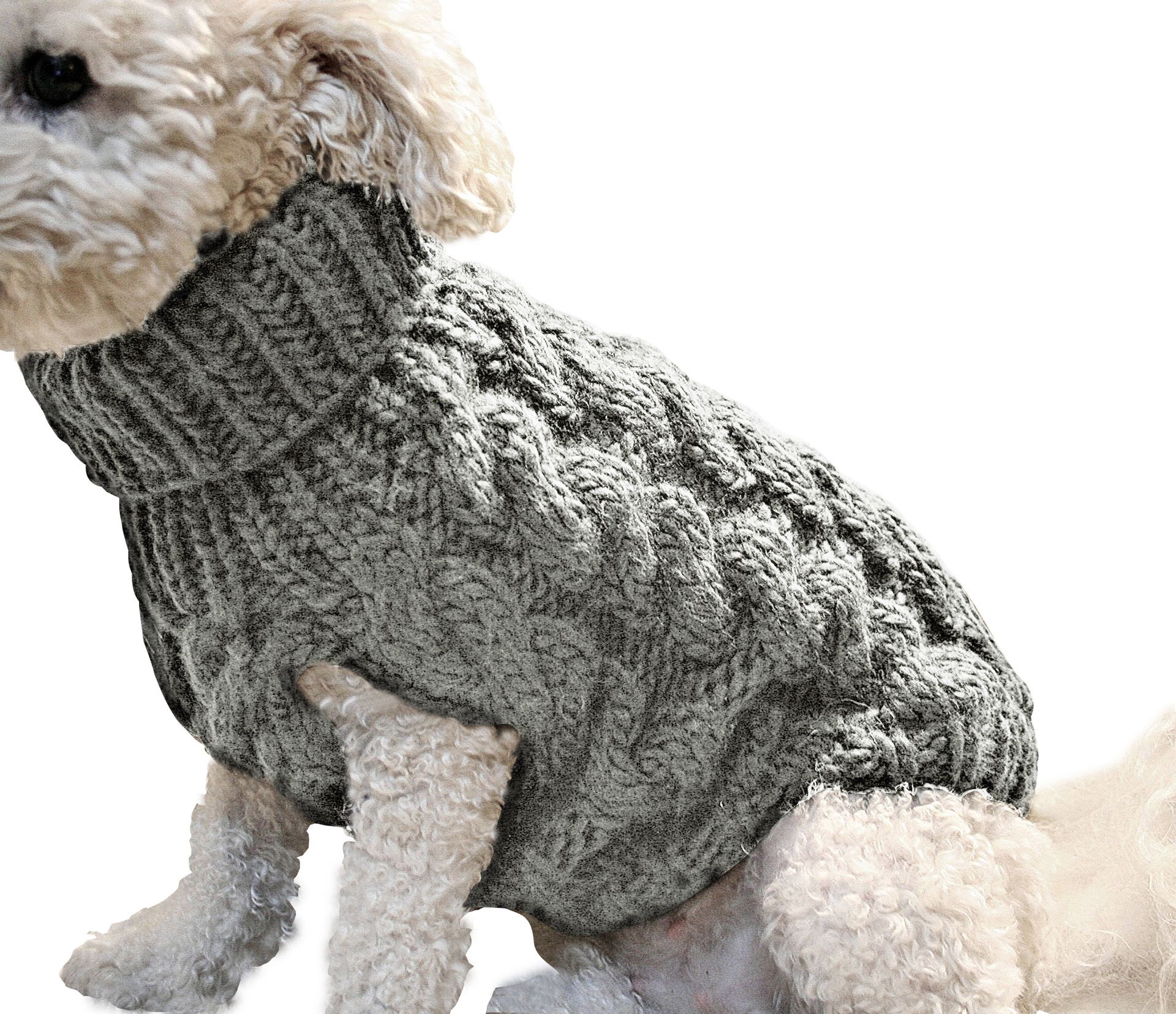 Grey XL size Cosy Cable Knit Dog Jumper - Warm Winter Pet Clothing, Soft High Neck Design, Small to Medium Dogs, Easy Wear Pullover Style, Ideal for Chilly