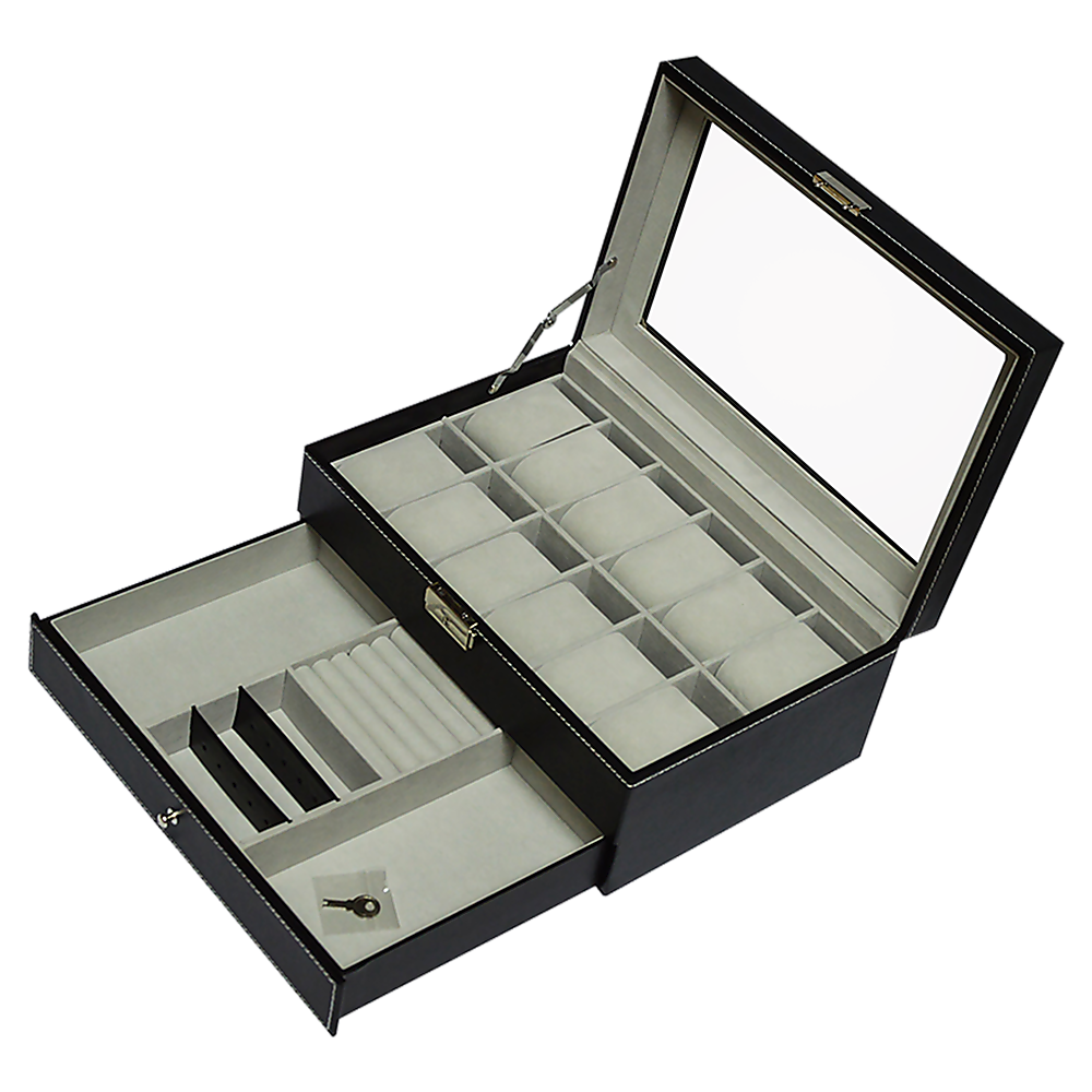 12 Grids Watch Display Case Leather jewellery Storage Box Organiser Lock Key โ image 6