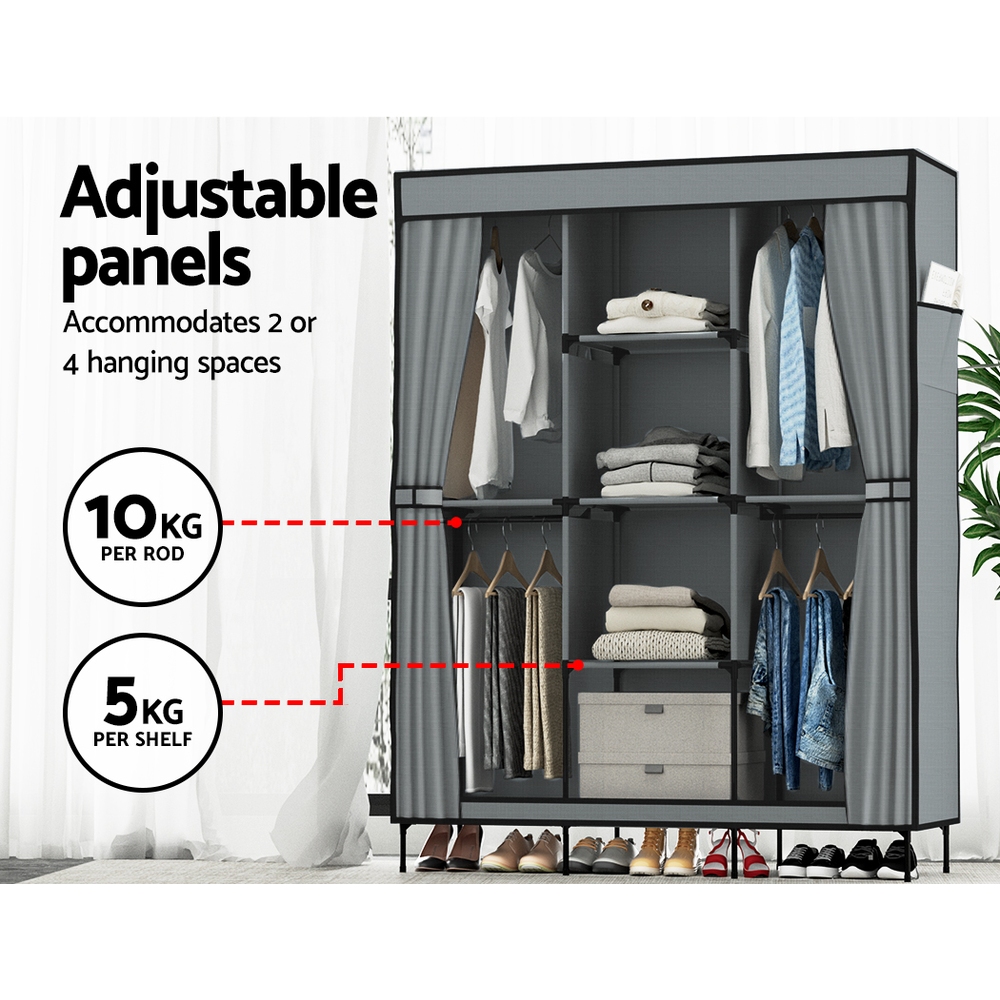 Artiss Large Portable Clothes Closet Wardrobe with Shelf Grey โ image 6
