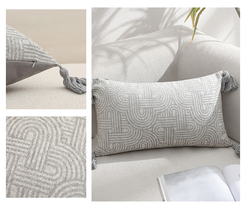 Beige Chic Geometric Jacquard Cushion Covers with Tassels - Set of 2, Plush Blend for Sofa & Bed Decor (45x45cm, Insert Not Included) โ image 5