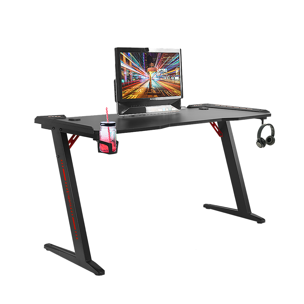 LED Gaming Desk Computer Table with Cup Holder Headphone Hook Cable Hole — image 4