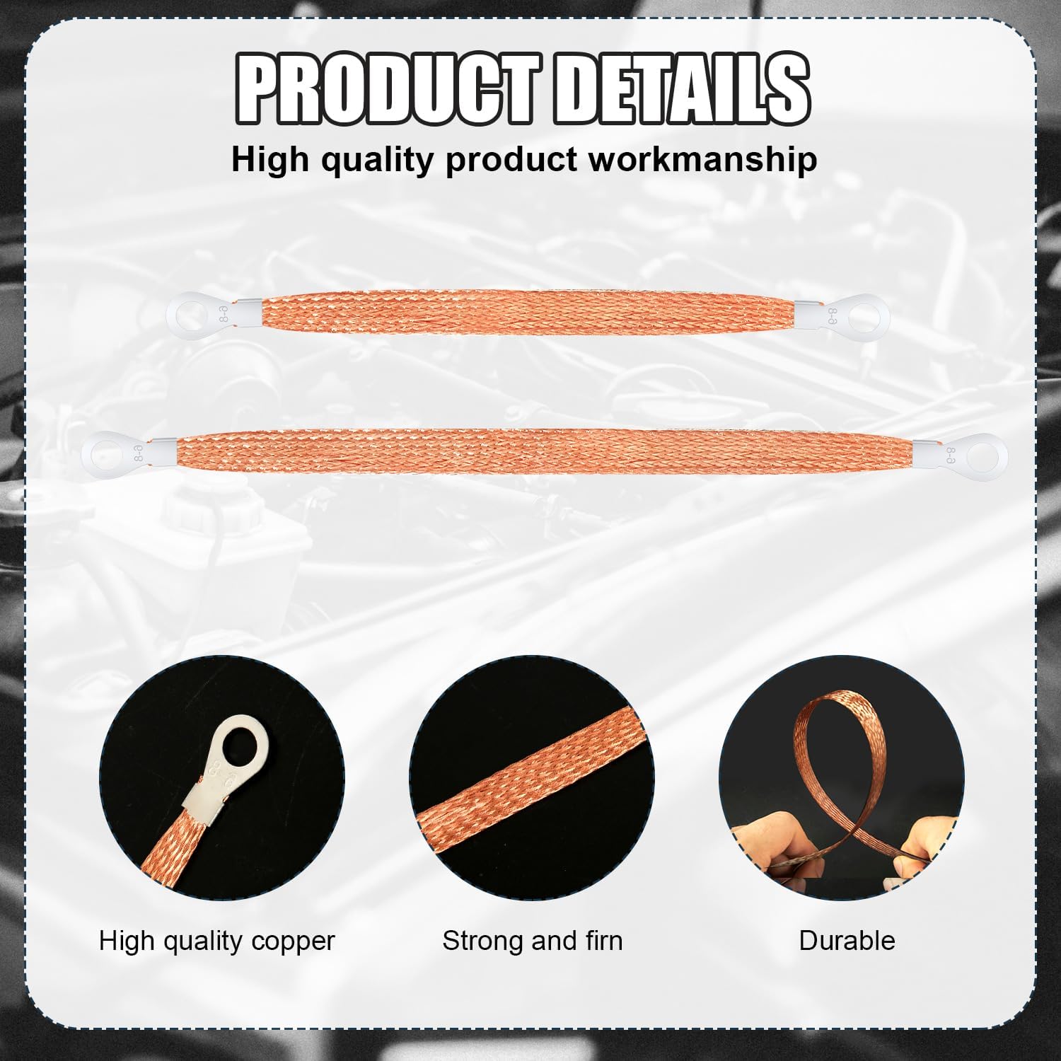 10pcs Universal Automotive Ground Straps, 10/12 inch Engine Ground Strap Kit Braided Copper Ground Straps Automotive Ground Strap Wire Ground Strap Connectors โ image 3