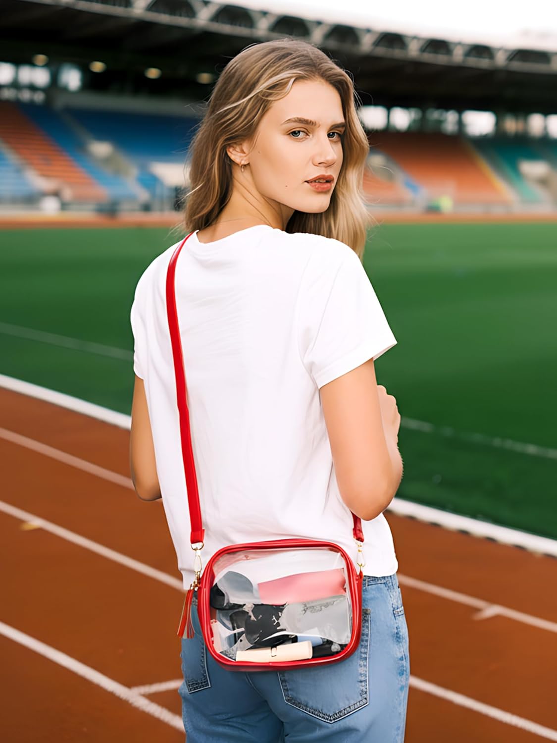 Clear Purse Stadium Approved Bag Small Crossbody with for Men Women Concerts Sports Events Red β image 2