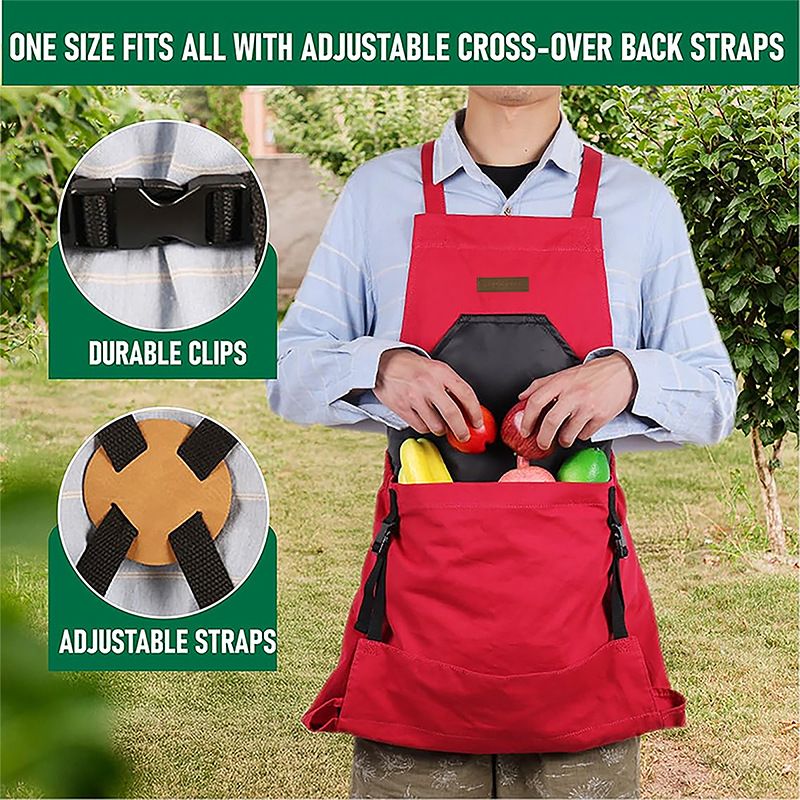 Oxford Cloth Multifunctional Gardening Apron, Thickened Durable Lightweight Large Pocket, Back Cross Straps Unisex（red) — image 2