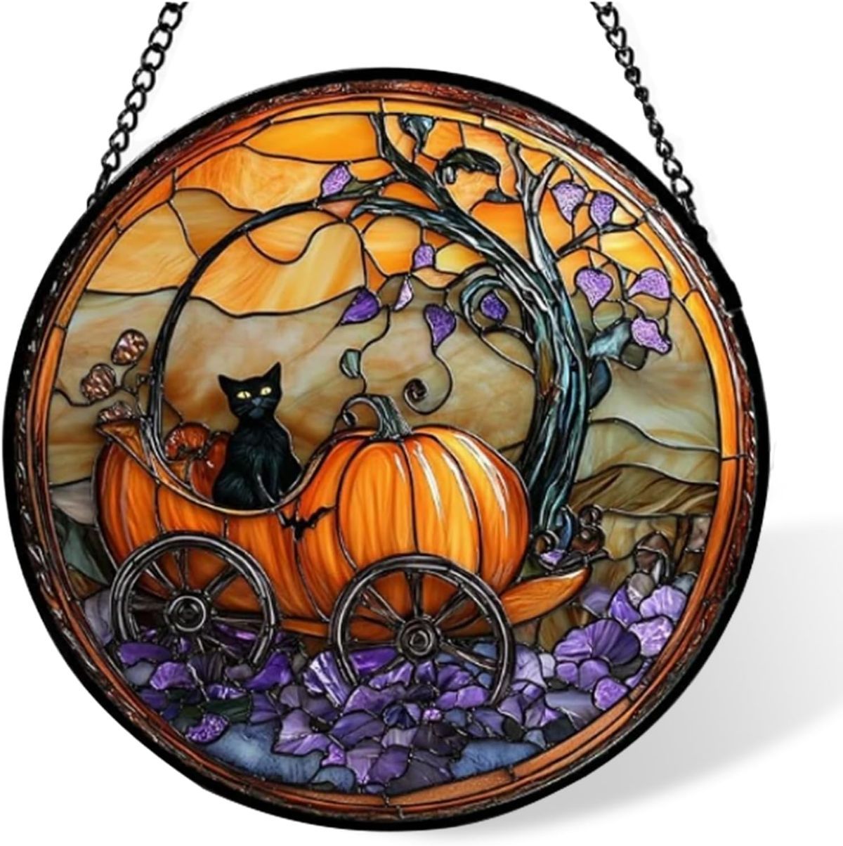 Stained Glass Window Hanging-Halloween Decorations Pumpkin Suncatcher, Fordoorsgar Denindoor Spooky Funny Sun Catchers Gothic Decor Horror Womenmen