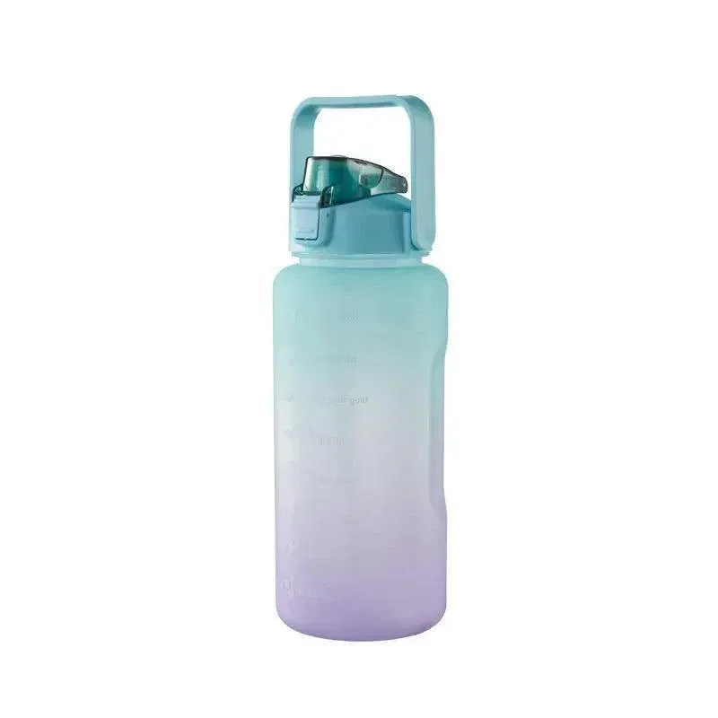 2L Large Water Bottle Straw Time Gradient Cup Fitness Jugs Sport Gym Training - Green