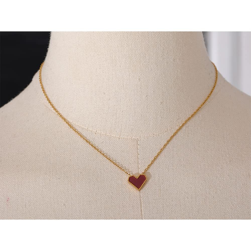 Gold Plated Heart Collarbone Chain Necklace Small Cute Necklace Red Heart Pendant Charm Necklace for Women Dainty Necklace for Women โ image 4