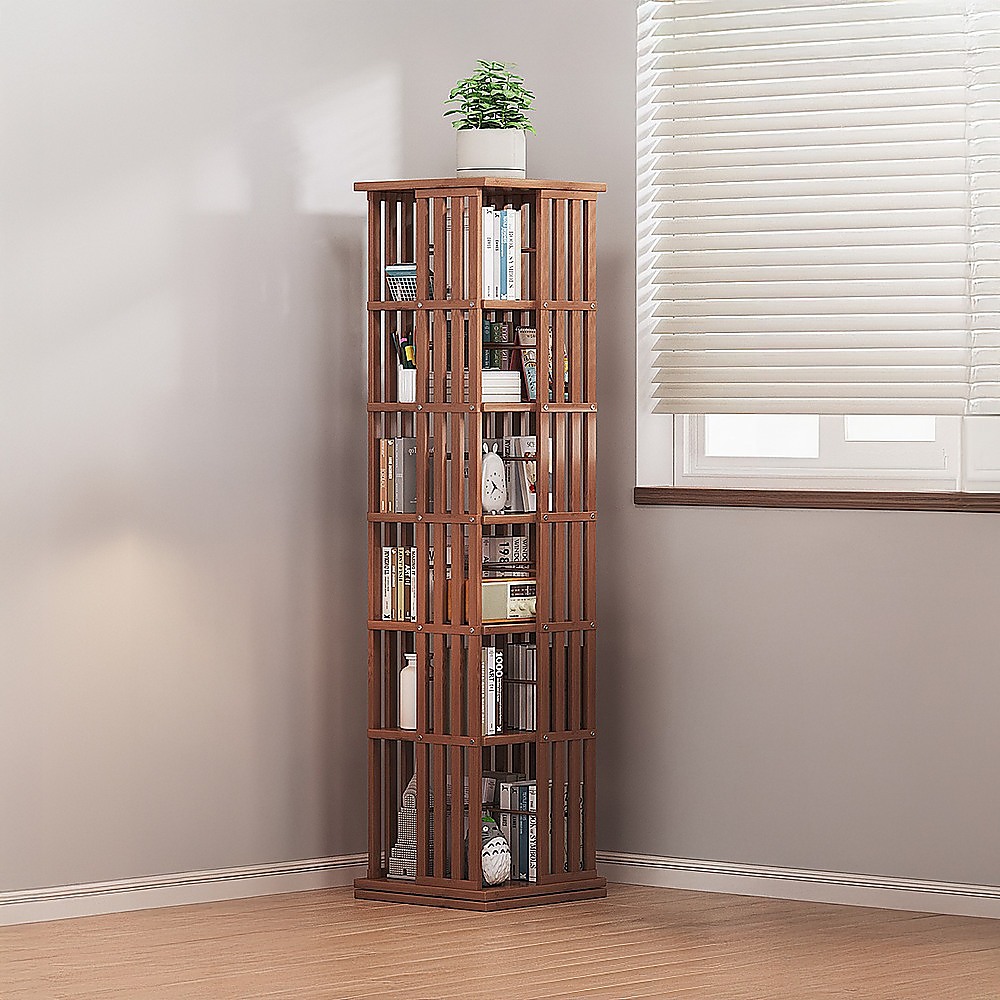 360 Rotating Bookshelf Bamboo Storage Display Rack Shelving in Dark Wood โ image 4