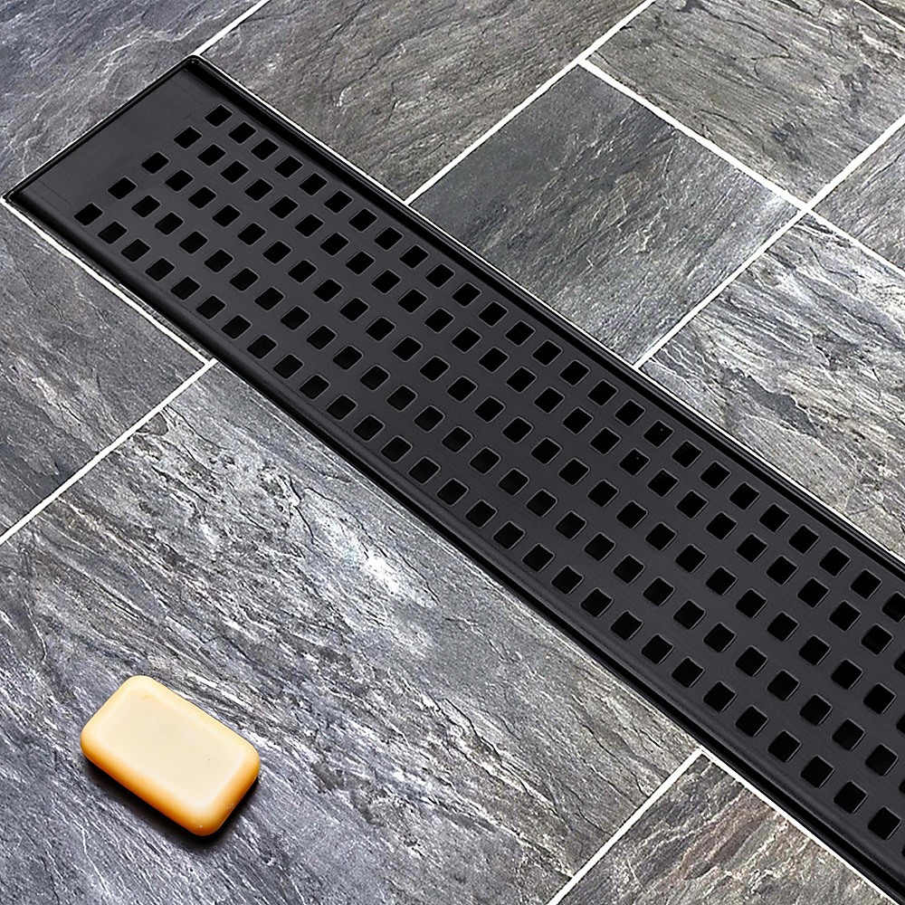 1000mm Bathroom Shower Black Grate Drain w/Centre outlet Floor Waste Square Pattern โ image 2