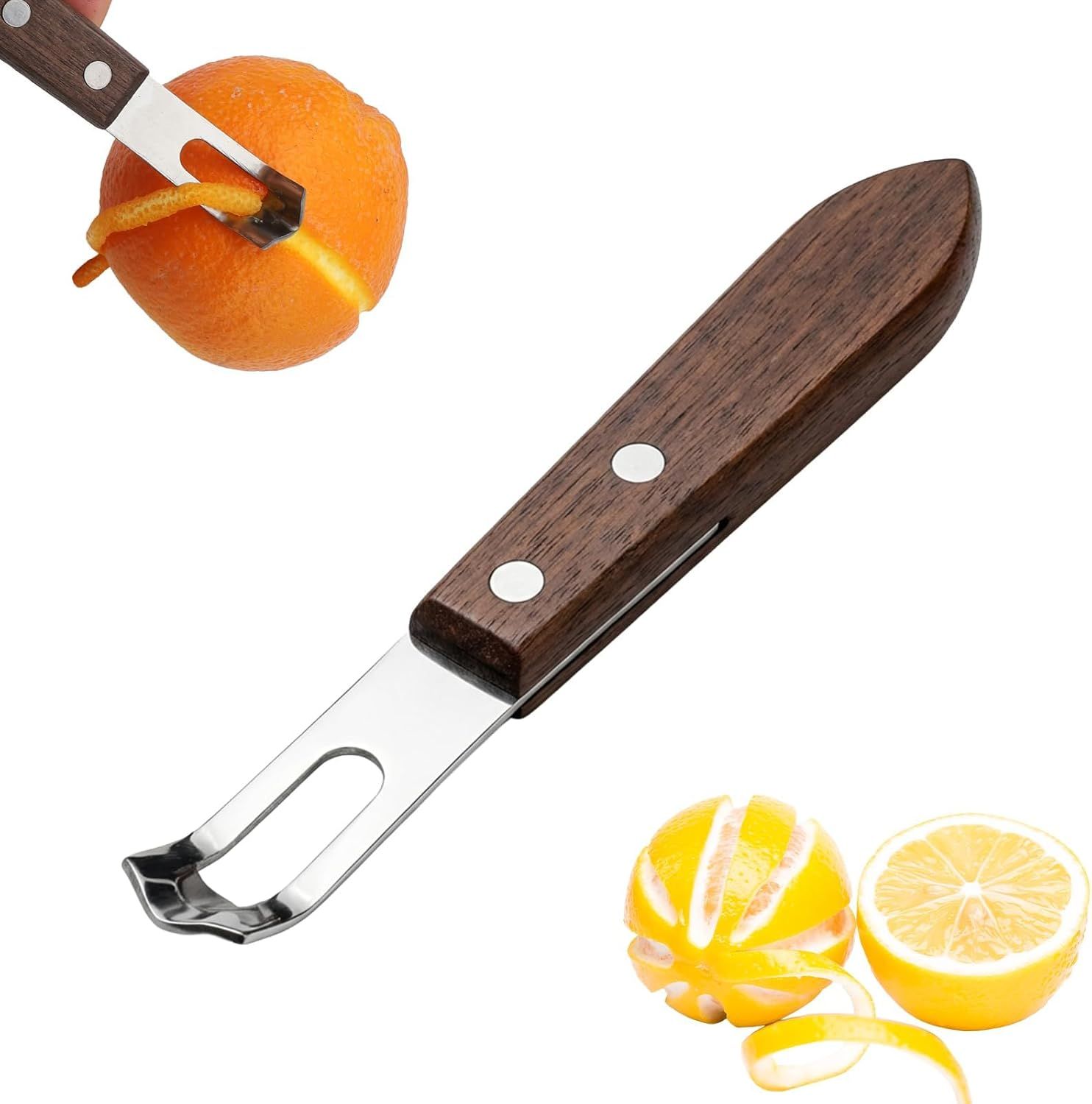1PCS Citrus Zester and Orange Peeler Tools, Channel Knife, Walnut Wood and Stainless Steel Bar Peeler Tool, Channel Knife for Bartenders & Home Mixologists