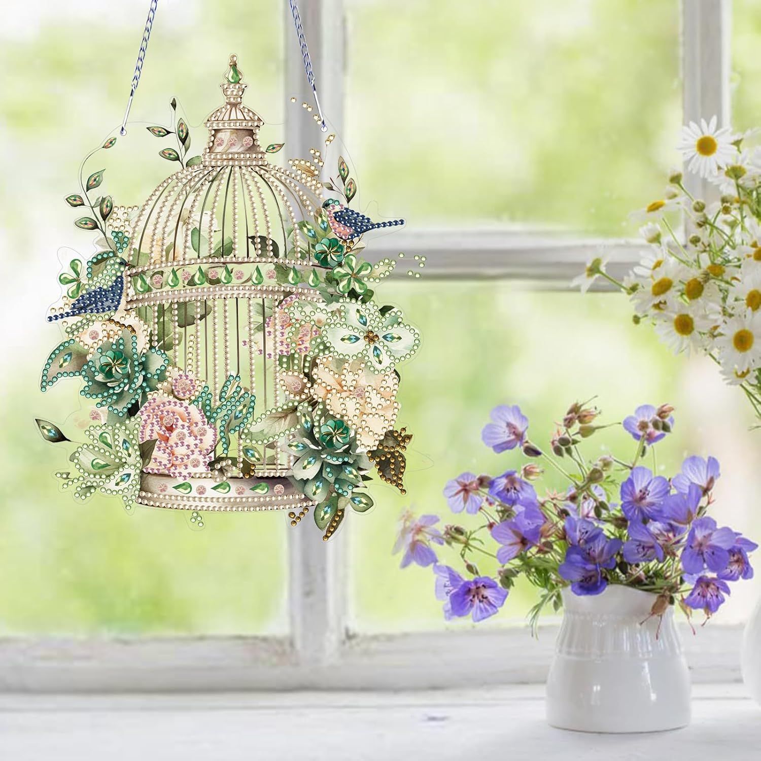Diamond Art Painting Hanging Pendant Kit,DIY Flower Birdcage Crystal Art Hanging Sign,Diamond Window Hanging Wreath Ornament for Home Decor and Gift (366) — image 3