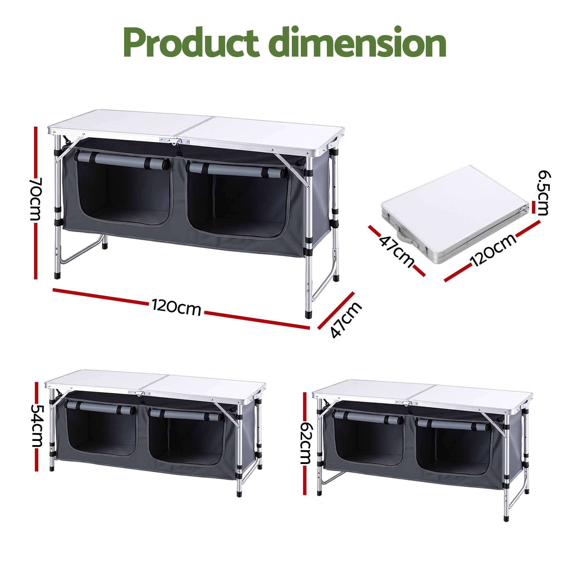 Weisshorn Camping Table Adjustable Storage Cabinet Aluminum MDF 120cm Grey — image 2