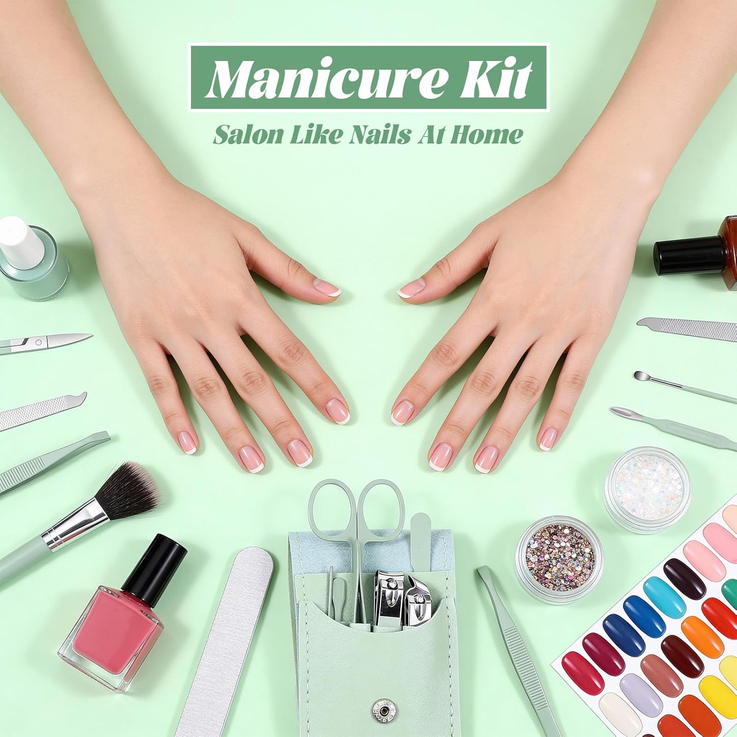 7Pcs Nail Cleaning Kit Professional Travel Nail Clippers with Green Leather Bag, Stainless Steel Manicure Kitcare Tools Grooming for Women Men — image 5