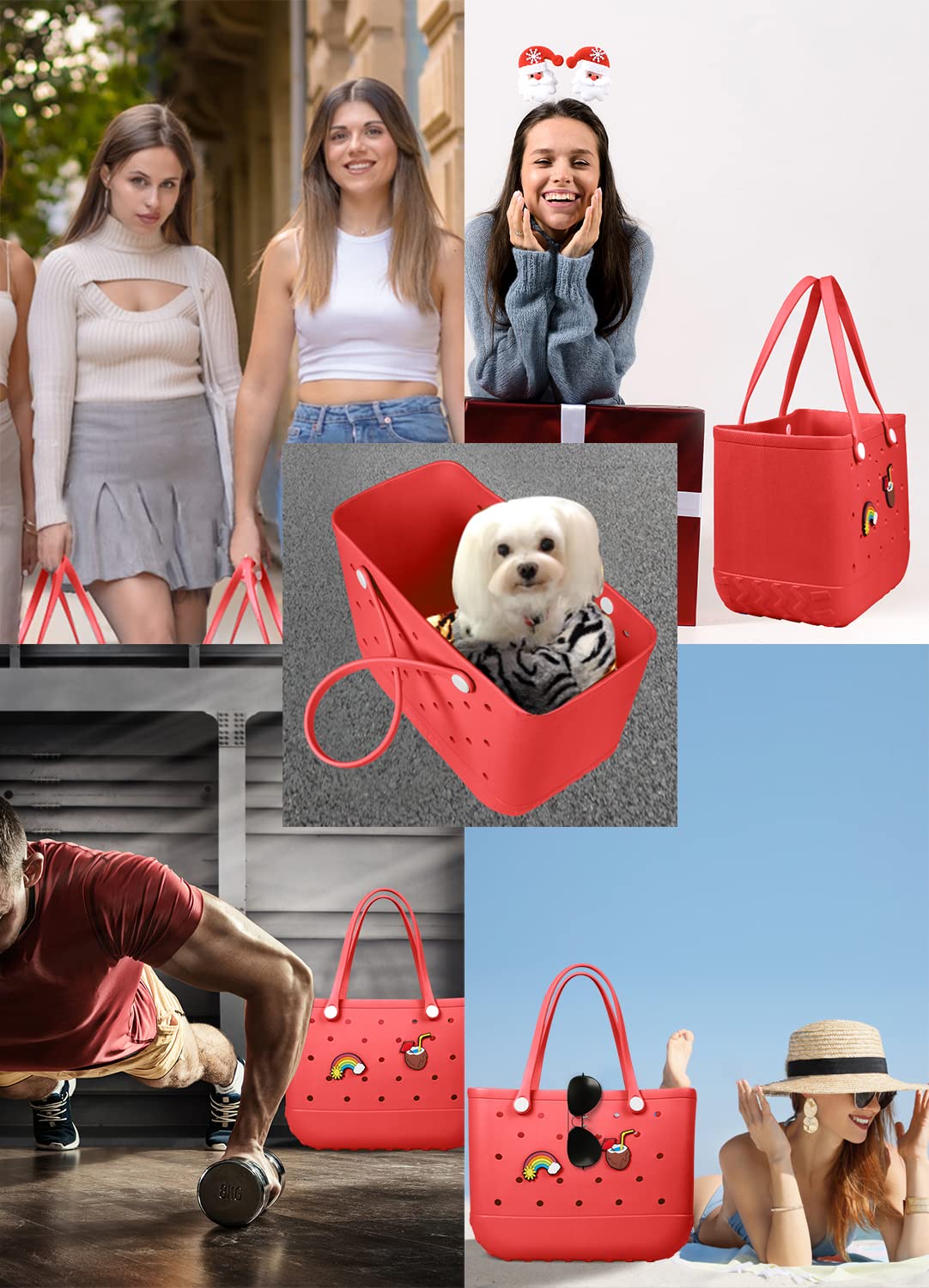 EVA Beach Tote Bag for Swimming, Pool & Travel – Waterproof Washable Rubber Handbag with 2 Random Charms, Lightweight & Sand-Resistant (Red) | Other Colors — image 6