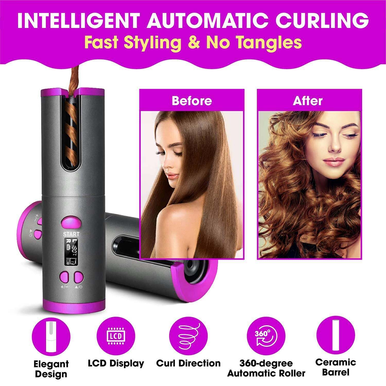 Cordless Ceramic Automatic Hair Curler for Portable Hair Styling — image 3