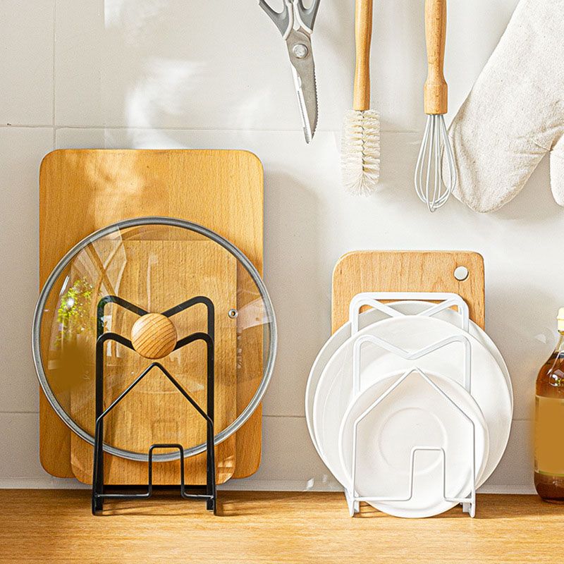 Chopping Board Storage Rack Multifunctional Pot Pan Lid Stand Holder Iron Good Ventilation Kitchen Countertop Organizer White Standard — image 5