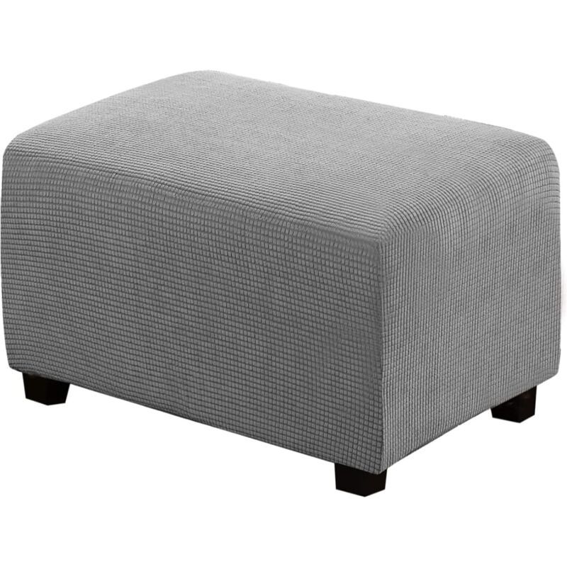 Square Ottoman Cover Soft Jacquard Stretch Footstool Cover Light Gray, Size S