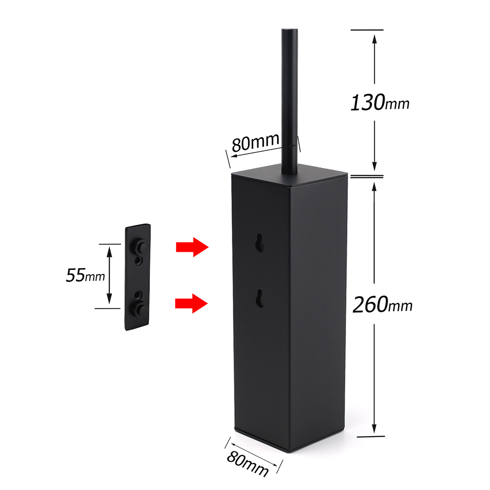 Matt Black Square Stainless Steel Bathroom Accessory Toilet Brush Holder Cup Set — image 2