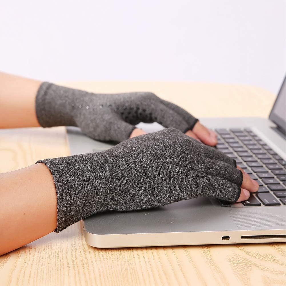 Half Finger Compression Arthritis Gloves with Gel Palm Support for Rheumatism, RSI and Carpal Tunnel Relief, Heather Grey, Size M — image 3