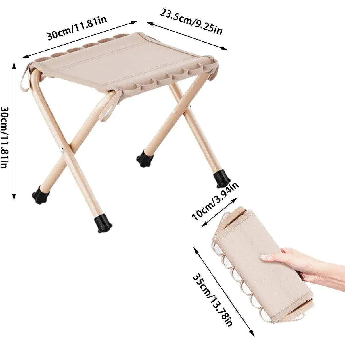 Outdoor Foldable Bench Stool Portable Camping Chair for Hiking Picnic Travel - Khaki — image 4
