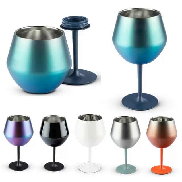 2 Pcs Orange Detachable Stainless Steel Wine Glass - 14oz (420ml) Portable Stemmed Goblet for Outdoors & Travel โ image 2