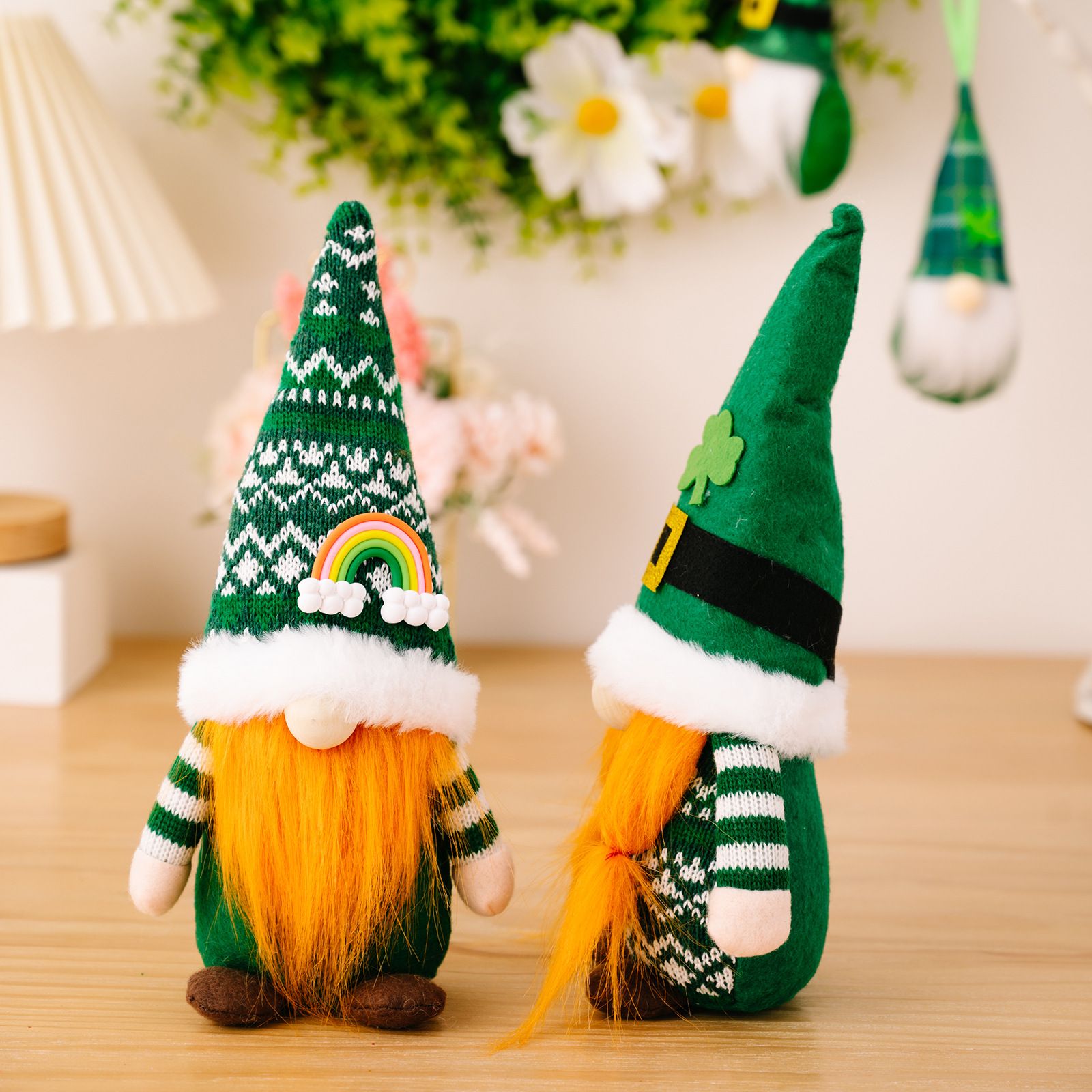 Set of 2,Green Hat with Clover,Faceless Elderly Irish Festival Lucky Clover Hanging Ornament, Day Decorations — image 2