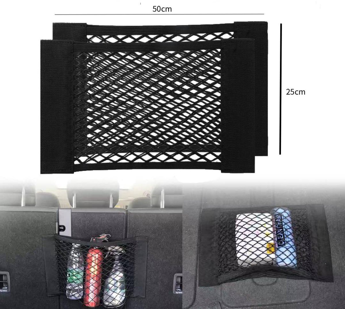 Car Trunk Storage Net (2-Pack) - Storage Bag 50*25cm - With Velcro - Car Seat Storage Net - Universal Net Bag for SUVs, Sedans and Trucks - Suitable for โ image 5