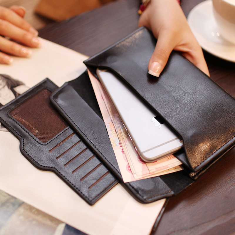 Silver Women's Genuine Leather Long Wallet - Slim Business Clutch with Snap Closure, Multi-Card Holder — image 3