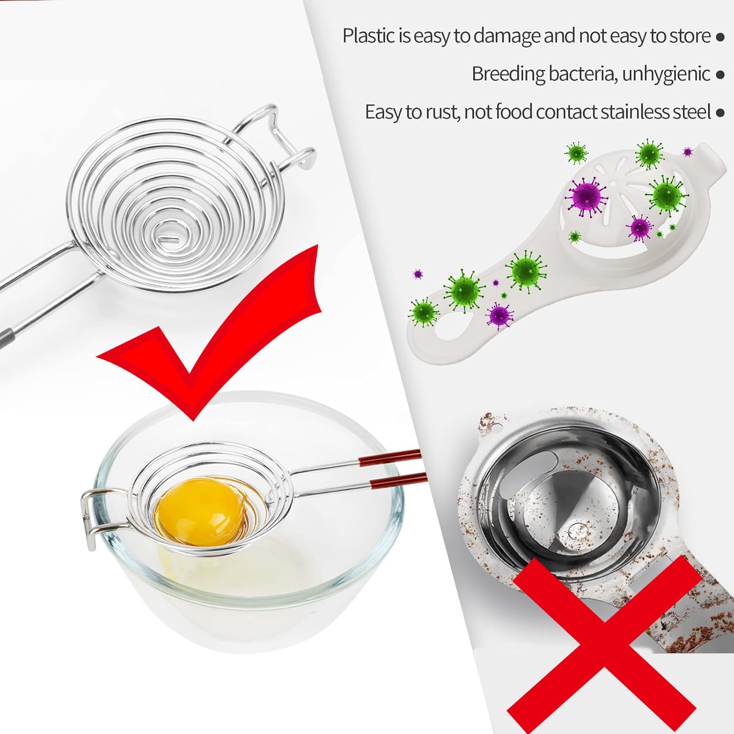 Egg Separator,Stainless Steel Egg Separator with Handles Egg Yolk Separator,Divider Filter Easy Storage for Kitchen Baking Tools โ image 6