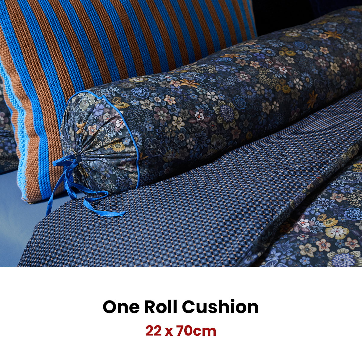 PIP Studio Tutti i Fiori Dark Blue Cotton Cover Roll Cushion 22cm x 70cm — image 2